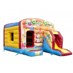 Castello gonfiabile clown con scivolo rosso Castello gonfiabile clown con scivolo rosso